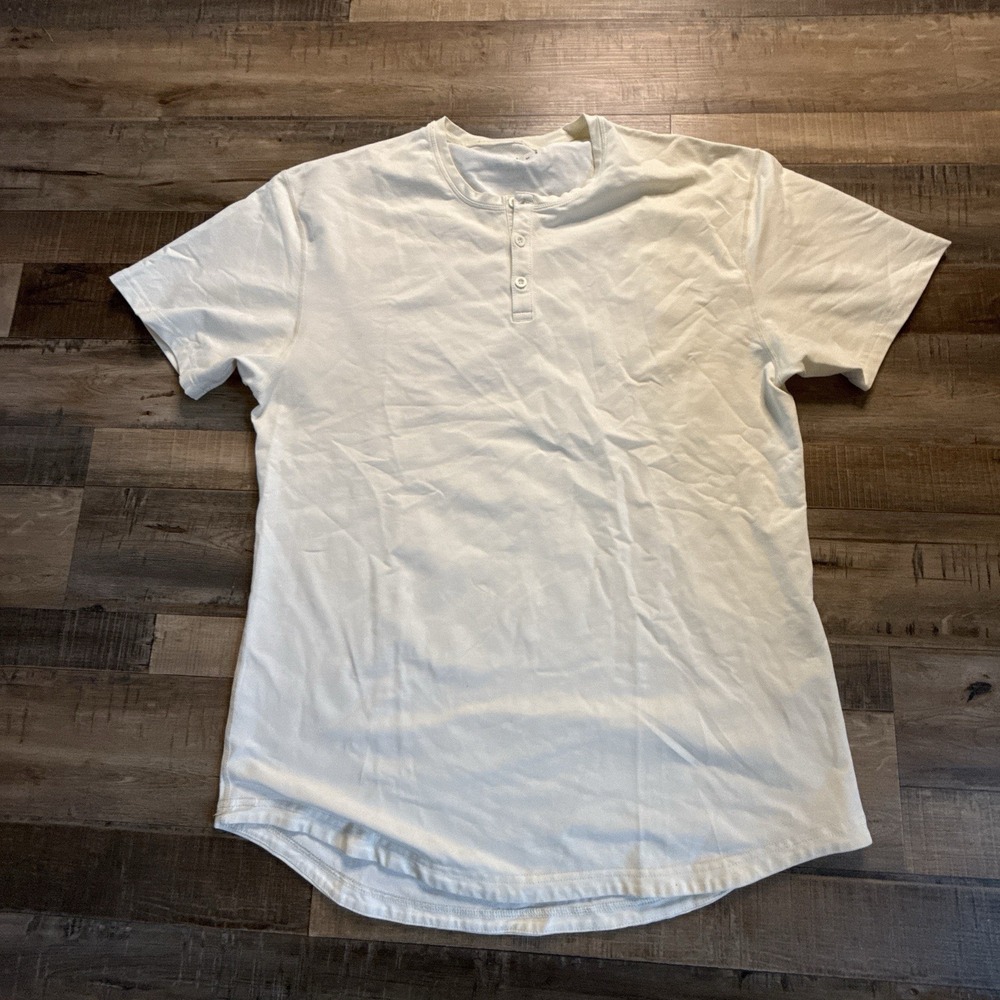 BYLT Basics Henley Drop Cut Cream Sz L Beach Performance Elevate